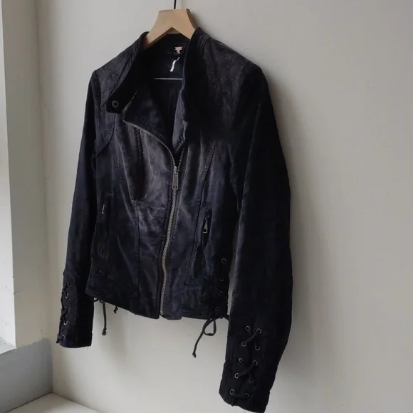 Free People Moto Jacket Black Velvet Women's XS - Picture 2 of 6